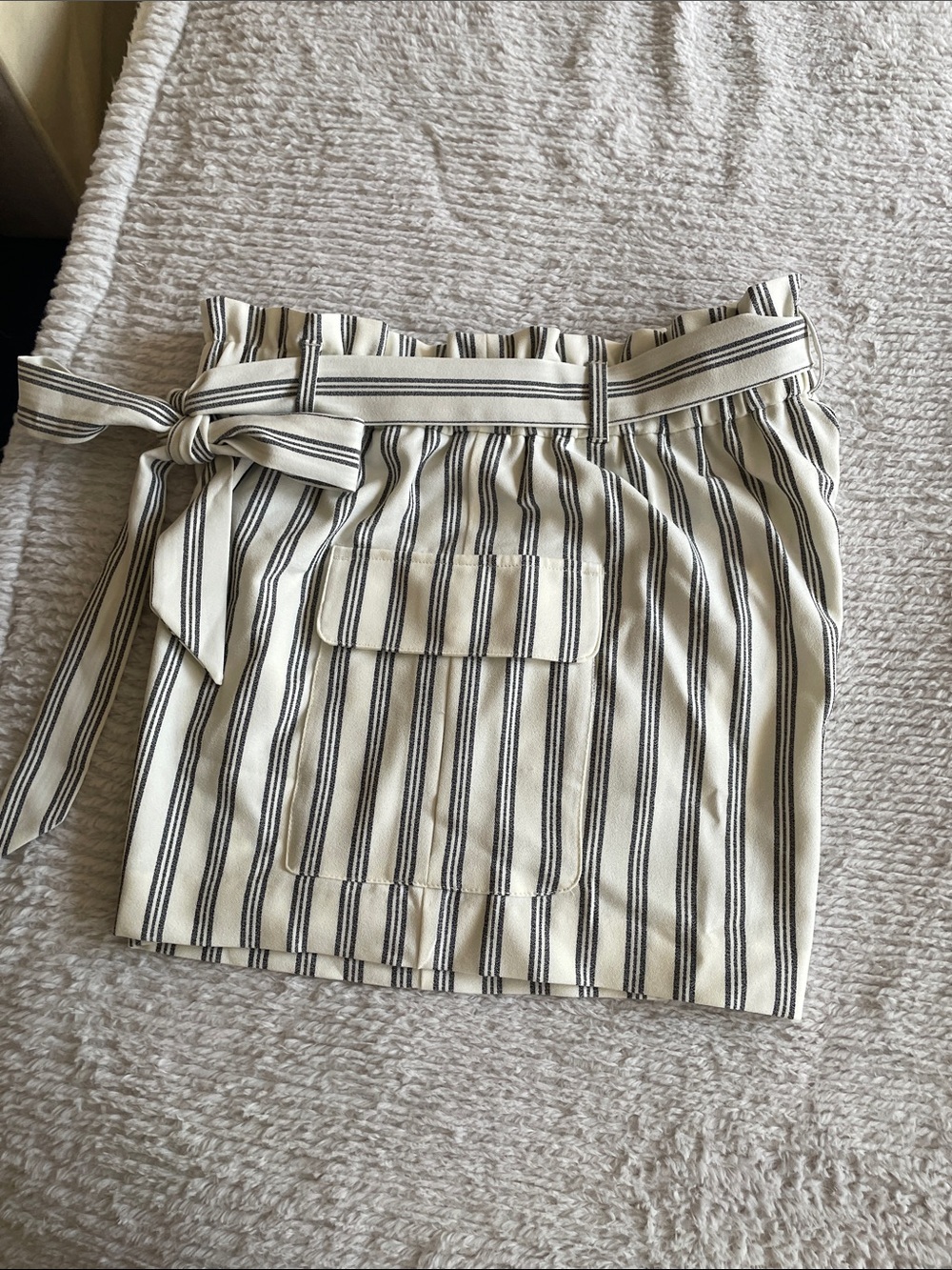 LOFT Cream and Black Striped Paperbag Waist Cargo Shorts